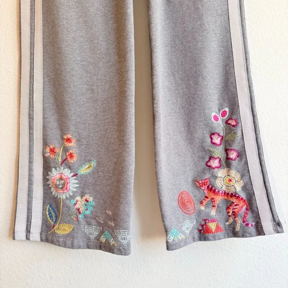 Johnny Was Griffin Wide Leg Ribbon Pant in Embroidered Grey Marled size Small - Picture 10 of 16